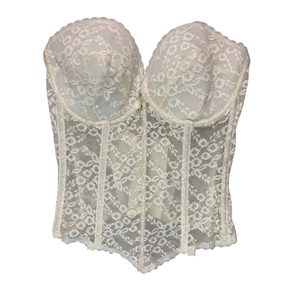 Va Bien 7474 Women's‎ 36D Cream Sheer Floral Lace Boned Underwire Bustier *